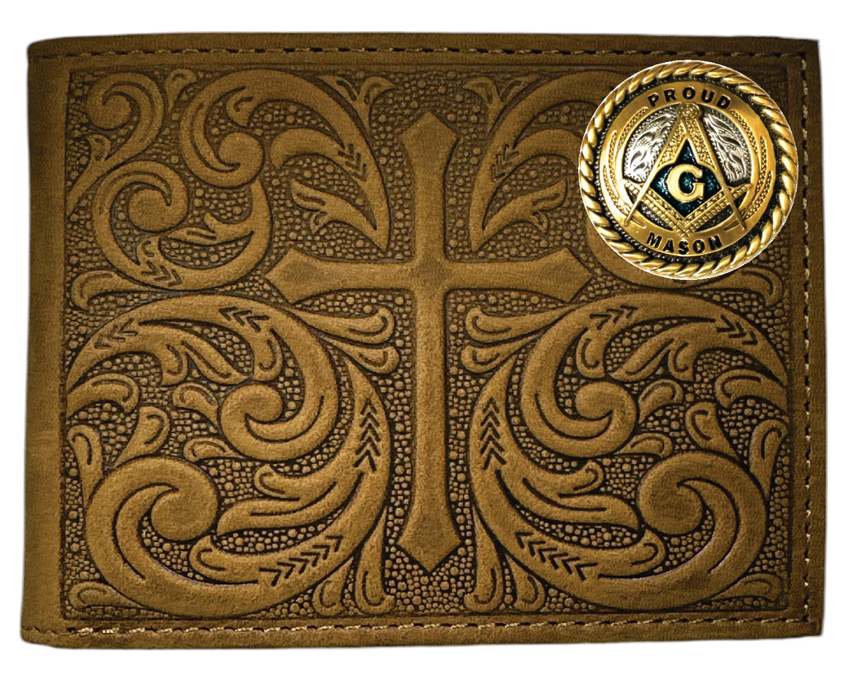 Master Mason Blue Lodge Wallet - Proud Mason With Soft Leather With Embossed Cross