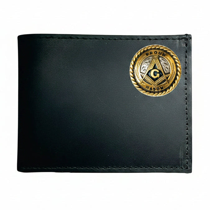 Master Mason Blue Lodge Wallet - Black Leather with Square & Compass Proud Mason