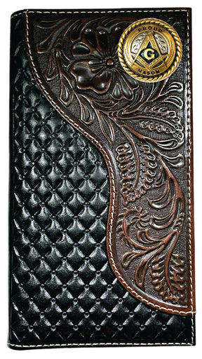 Master Mason Blue Lodge Wallet - Nocona Black & Cherry Floral  Long Rodeo