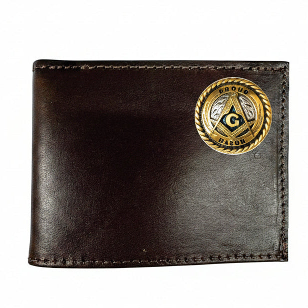Master Mason Blue Lodge Wallet - Brown Square and Compasses Bifold Wallet