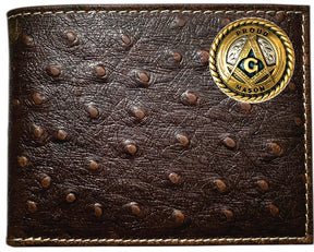 Master Mason Blue Lodge Wallet - Proud Mason Nocona Ostrich Print Leather Bifold