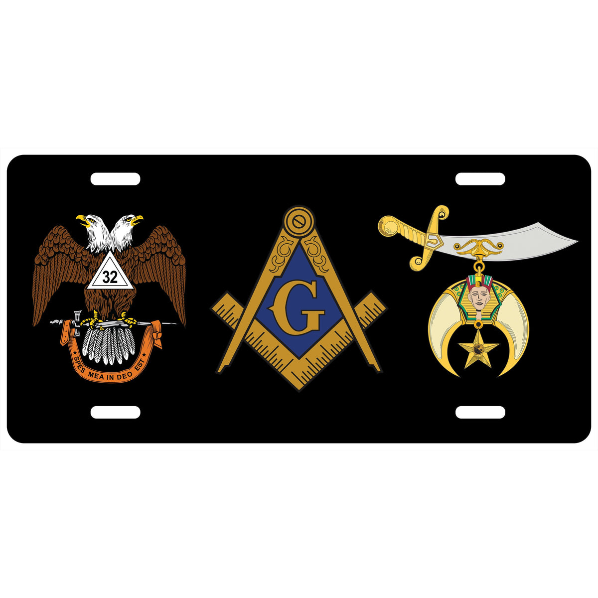 Scottish Rite Shriners Master Mason Blue Lodge Wings Down License Plate Frame - High Gloss Aluminum
