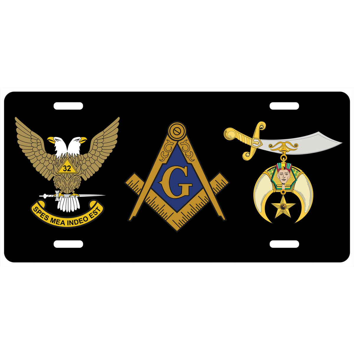 Scottish Rite Shriners Master Mason Blue Lodge Wings Up License Plate Frame - High Gloss Aluminum