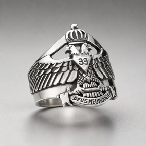 33rd Degree Scottish Rite Ring - Deus Meumque Jus Wings Up