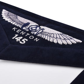 Senior Deacon Blue Lodge Officer Apron - Kenton Lodge Navy Velvet With Silver Embroidery Thread - Bricks Masons