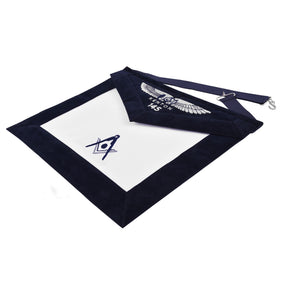 Senior Deacon Blue Lodge Officer Apron - Kenton Lodge Navy Velvet With Silver Embroidery Thread - Bricks Masons