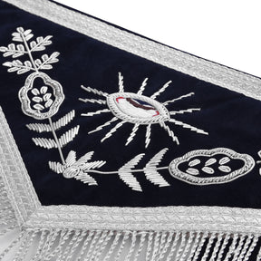 Senior Warden Blue Lodge Officer Apron - Dark Blue With Silver Hand Embroidery Bullion - Bricks Masons