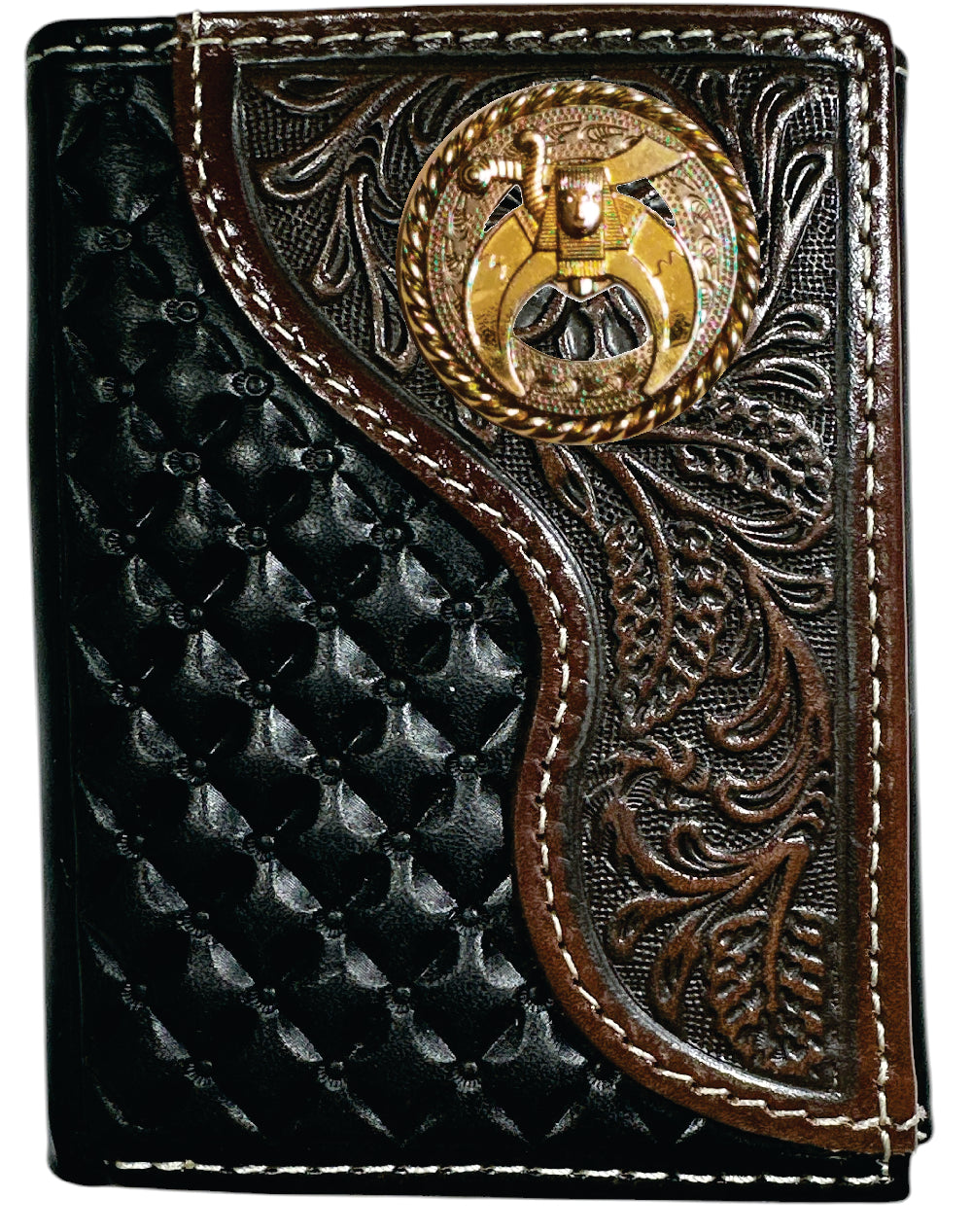 Shriners Wallet - Nocona Black & Cherry Floral Tooled Overlay