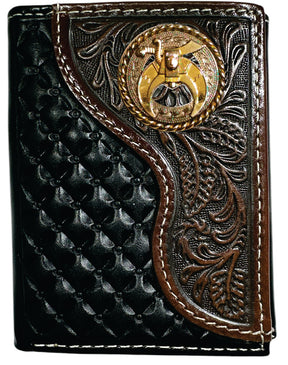 Shriners Wallet - Nocona Black & Cherry Floral Tooled Overlay