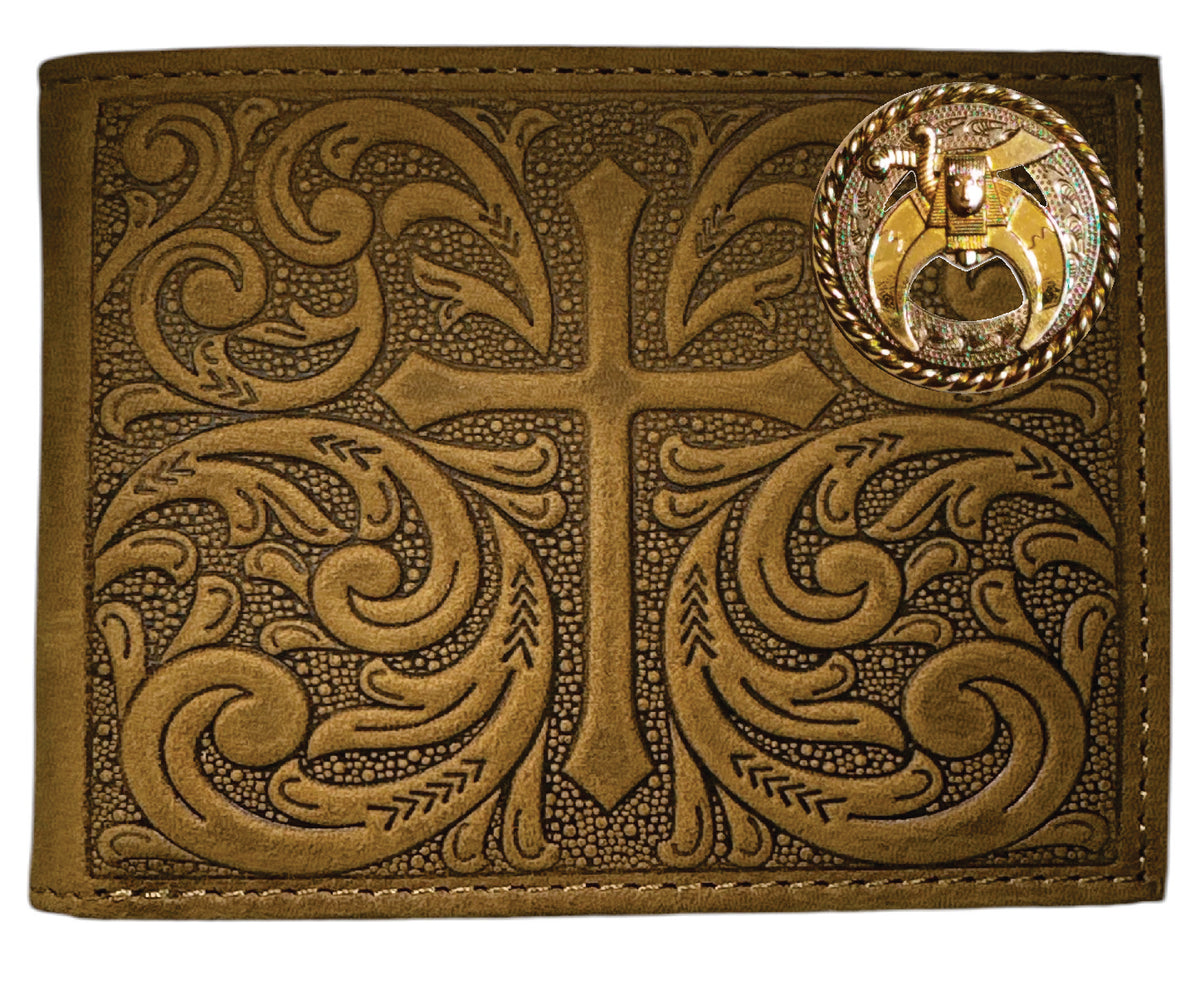 Shriners Wallet - Nocona Soft Leather Cross Bifold - Bricks Masons
