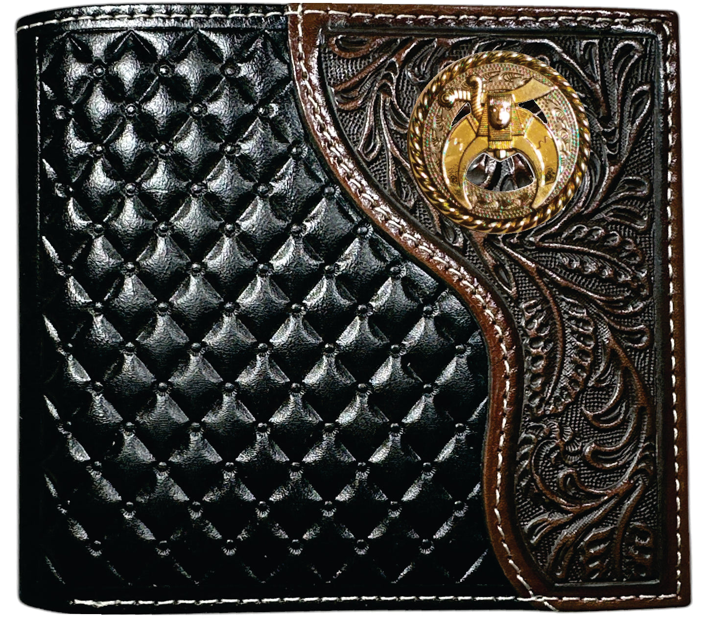Shriners Wallet - Nocona Black & Cherry Floral Tooled Overlay