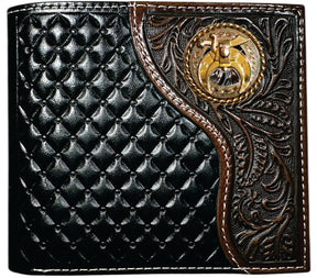 Shriners Wallet - Nocona Black & Cherry Floral Tooled Overlay