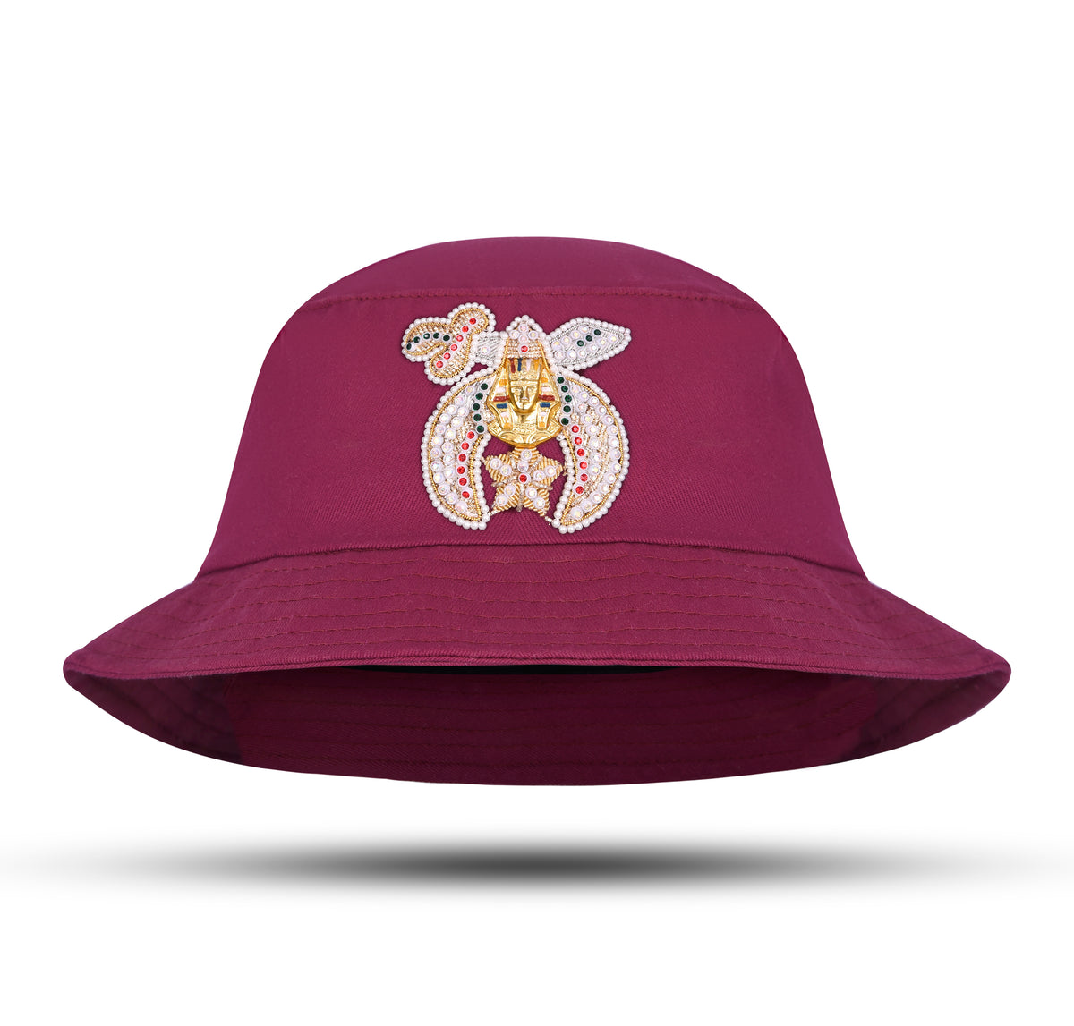 Shriners Bucket Hat - Cotton Hand Embroidery With Rhinestones - Bricks Masons