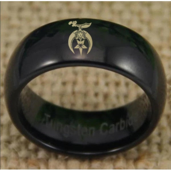 Shriners Ring - Black Dome Tungsten Personalizable