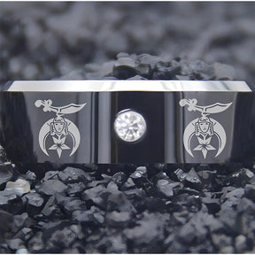 Shriners Ring - Black Silver Bevel With CZ Stone
