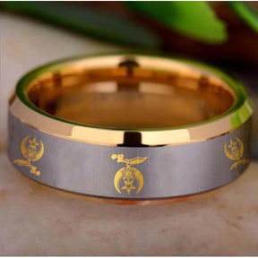 Shriners Ring - Gold Beveled Tungsten Personalizable