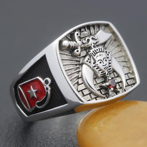 Shriner Freemason Masonic Templar Men's Ring - 925 Sterling Silver With 18K Gold Plated Symbols (Size KTR014)
