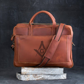 Master Mason Blue Lodge Briefcase - Brown Leather - Bricks Masons