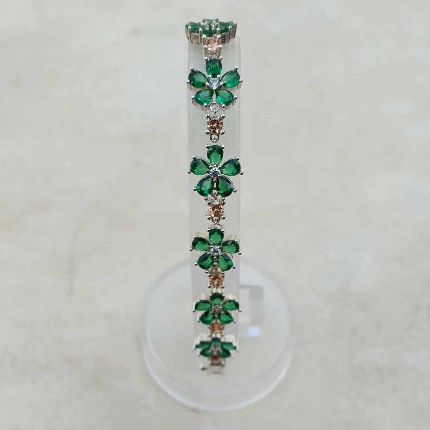 Masonic Bracelet – Forget Me Not 925K Silver With Green Stones - Bricks Masons