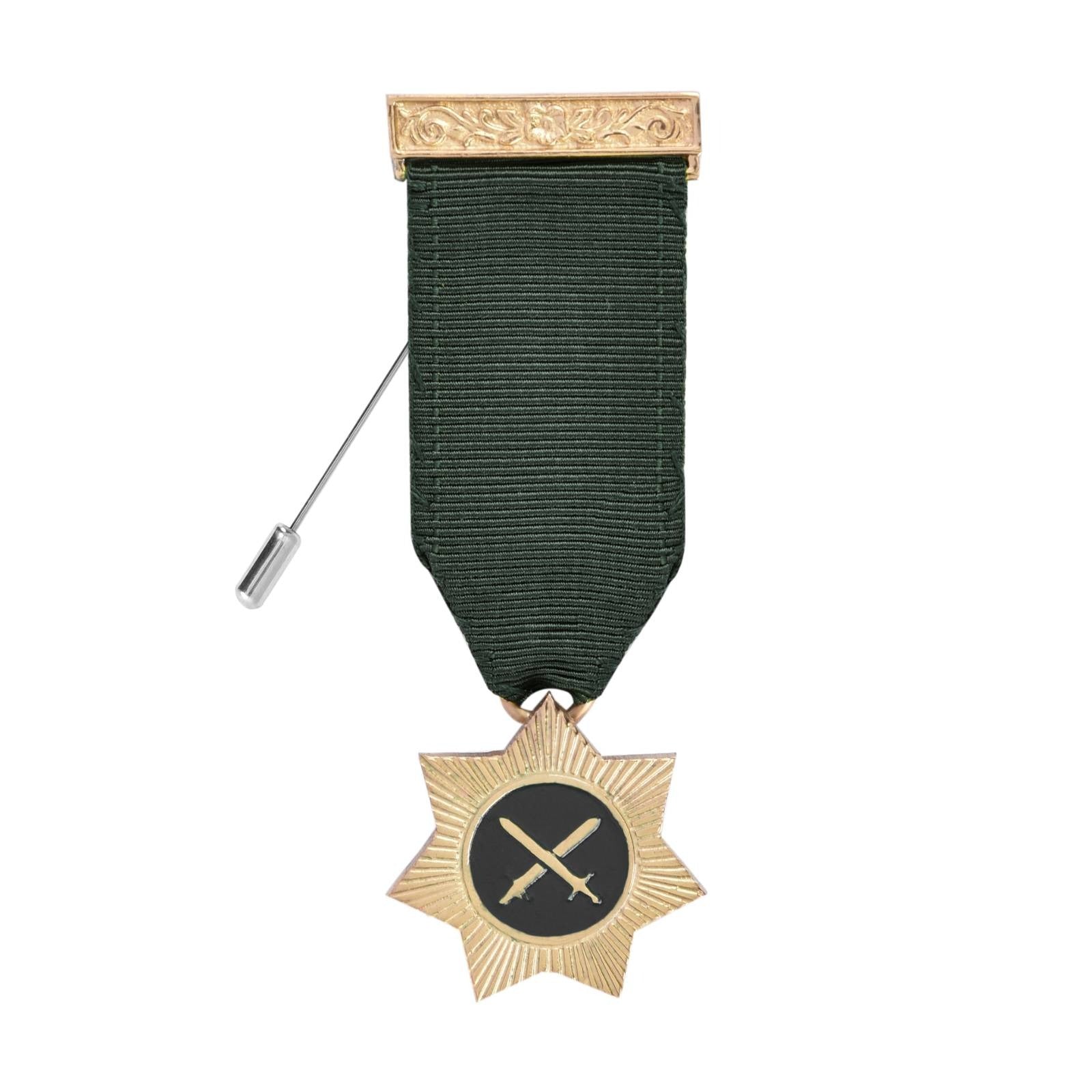 Red Cross Of Babylon AMD Breast Jewel - Gold Plated With Green Ribbon - Bricks Masons