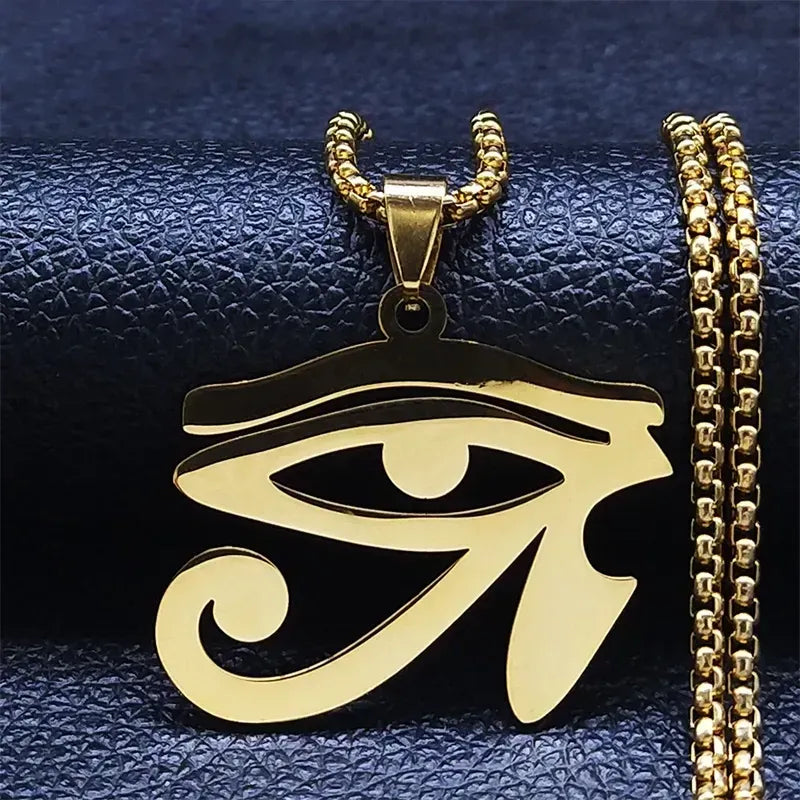 Ancient Egypt Necklace - Gold/Silver/Black Stainless Steel Eye Of Horus - Bricks Masons