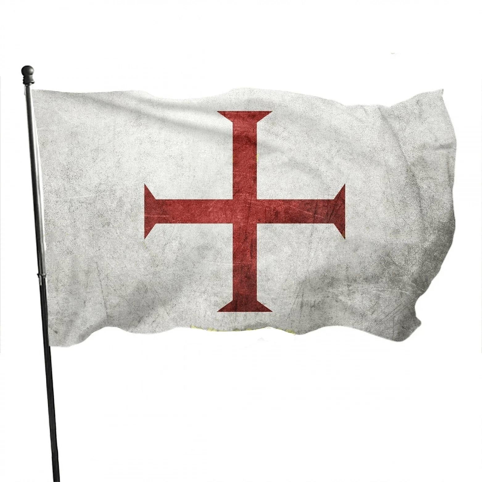 Knights Templar Commandery Flag - White Polyester Fabric With Red Cross - Bricks Masons