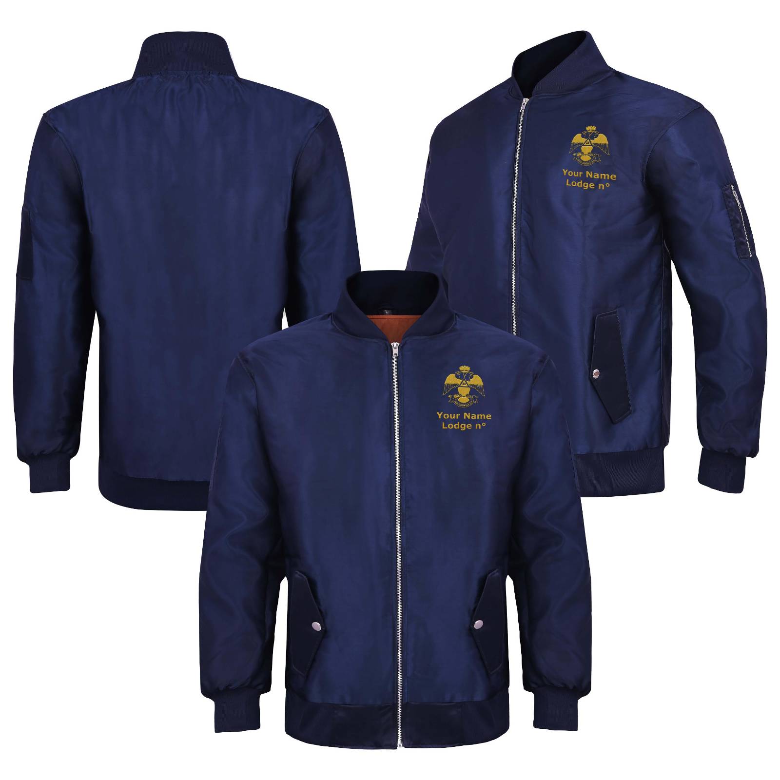 33rd Degree Scottish Rite Jacket - Wings Down Nylon Blue Color With Gold Embroidery - Bricks Masons