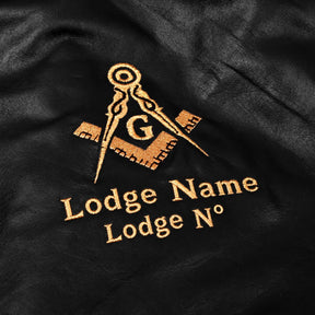 Master Mason Blue Lodge Jacket - Black Leather With Customizable Gold Embroidery