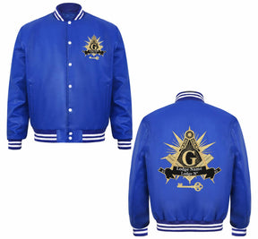 International Masons Jacket - Blue Leather With Customizable Embroidery - Bricks Masons
