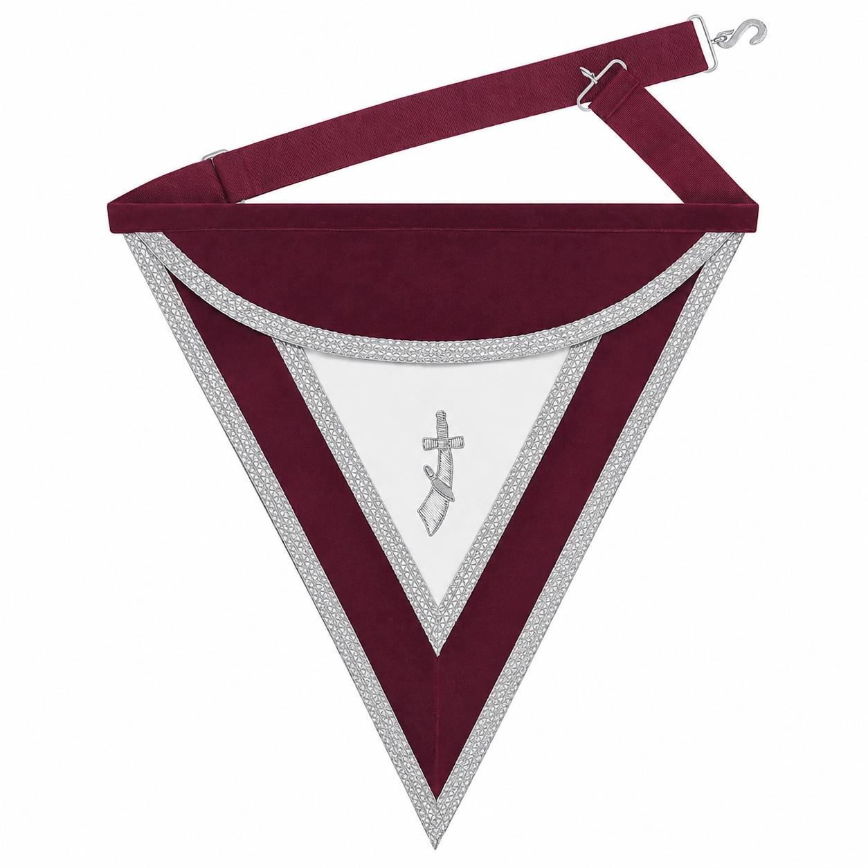 Grand Sentinel Royal & Select Masters Apron - Maroon Velvet With Silver Bullion Hand Embroidery - Bricks Masons