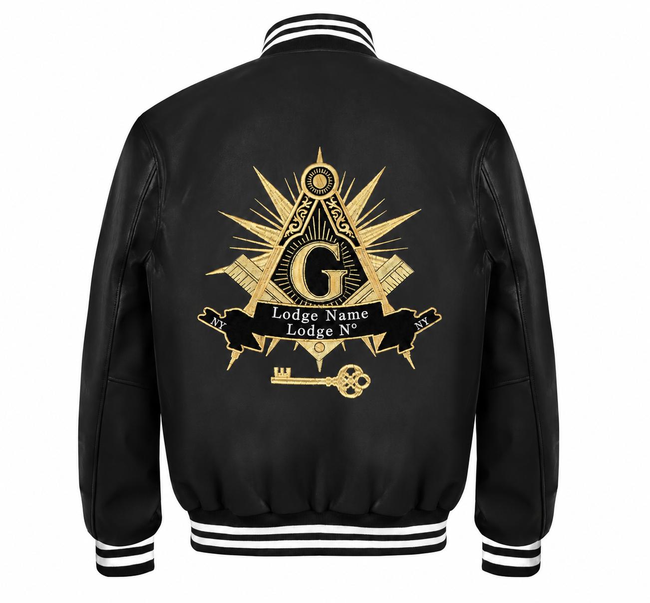 International Masons Jacket - Black Leather With Customizable Embroidery - Bricks Masons