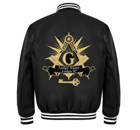 International Masons Jacket - Black Leather With Customizable Embroidery - Bricks Masons