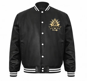 International Masons Jacket - Black Leather With Customizable Embroidery - Bricks Masons