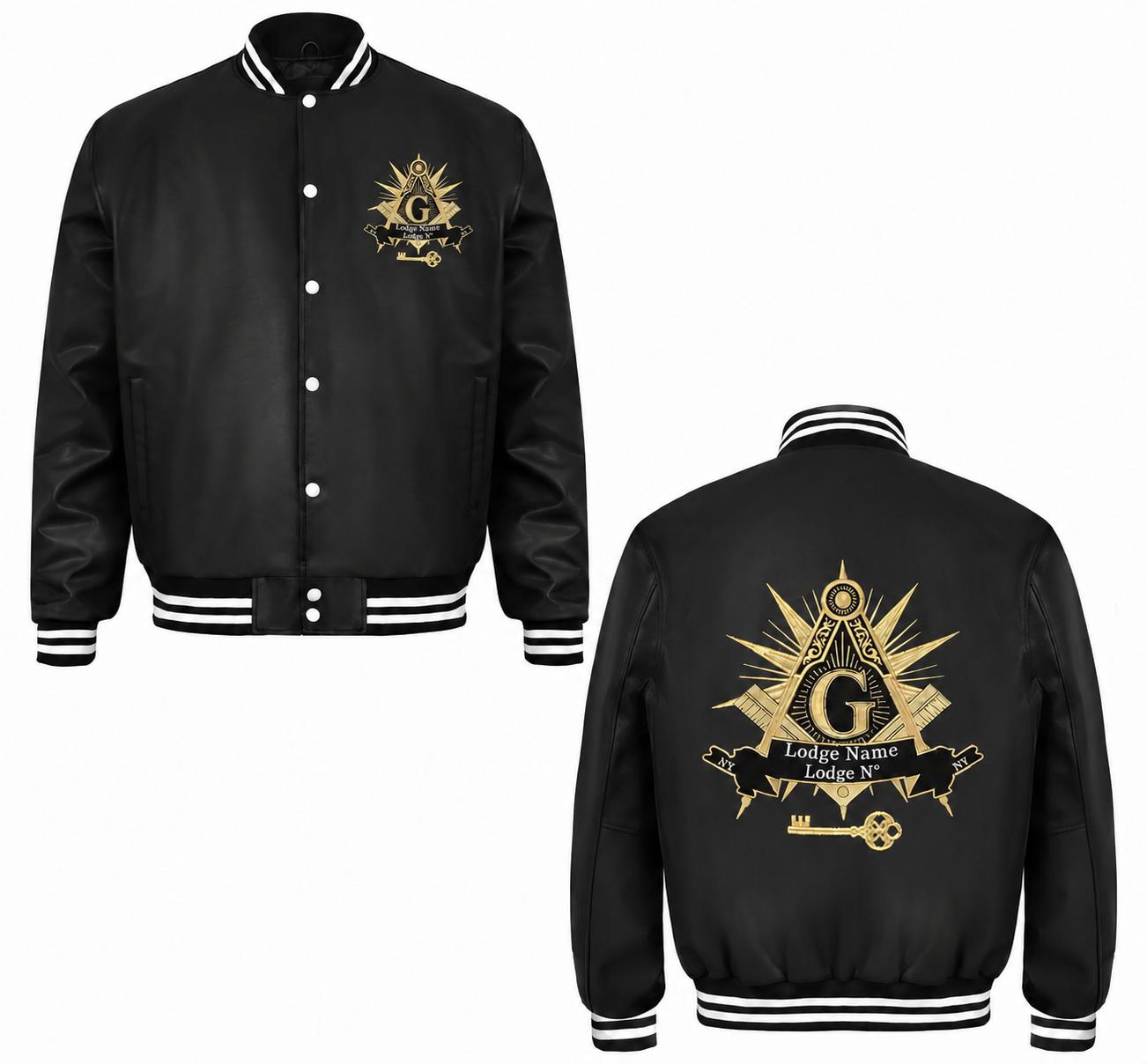 International Masons Jacket - Black Leather With Customizable Embroidery - Bricks Masons