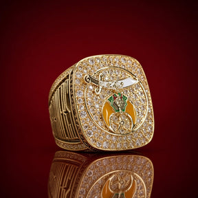 Shriners Ring - 925 Sterling Silver Gold Plated With Rhinestones - Bricks Masons