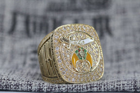 Shriners Ring - 925 Sterling Silver Gold Plated With Rhinestones - Bricks Masons