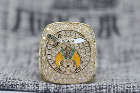 Shriners Ring - 925 Sterling Silver Gold Plated With Rhinestones - Bricks Masons