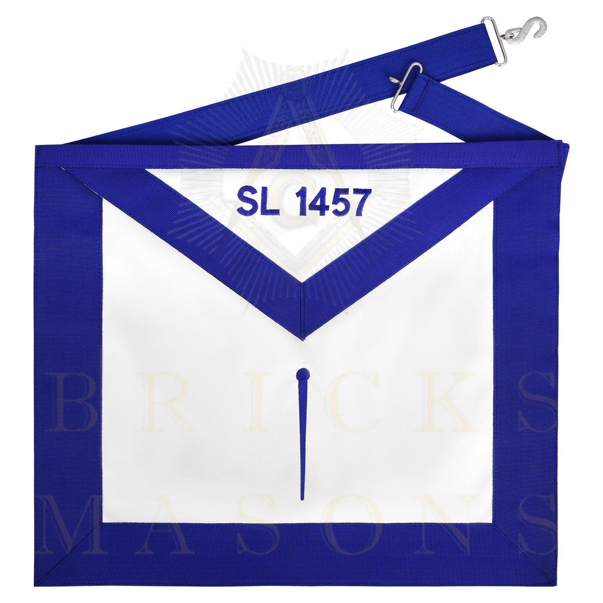 Tyler Blue Lodge Officer Apron - Blue Ribbon With Machine Embroidery Customizable Flap