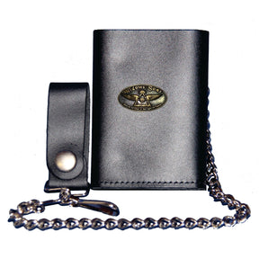 Widows Sons Wallet - Genuine Leather Biker's Black Leather Tri-fold Wallet - Made In USA