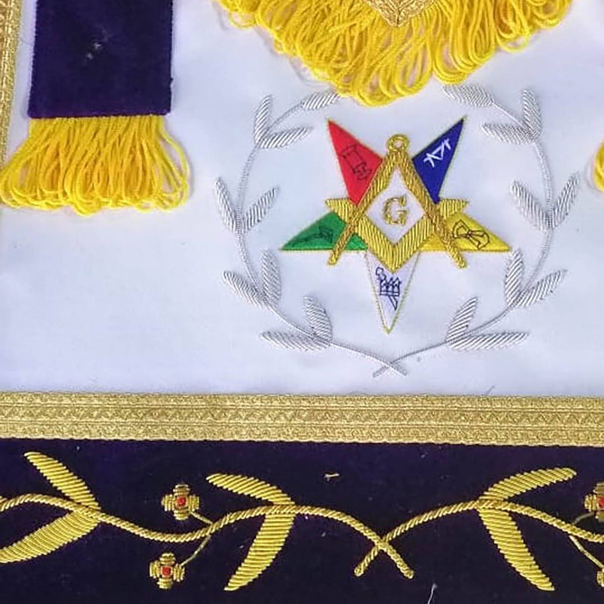 Worthy Patron OES Apron - Gold & Silver Bullion Wire Hand Embroidery - Bricks Masons