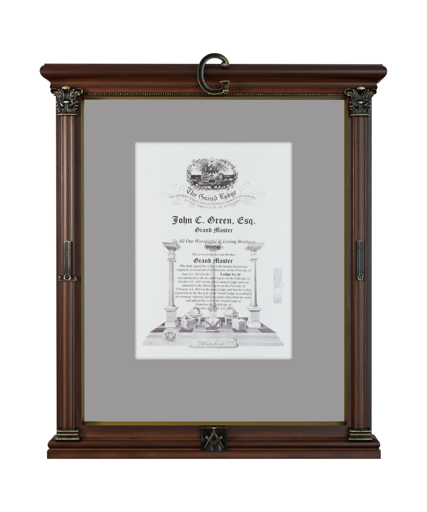 Masonic Certificate Frame - Hardwood With UV Antireflective Glass
