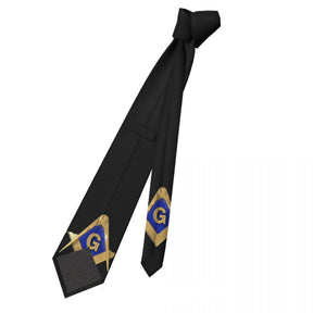 Master Mason Blue Lodge Necktie - Gold Square & Compass G - Bricks Masons