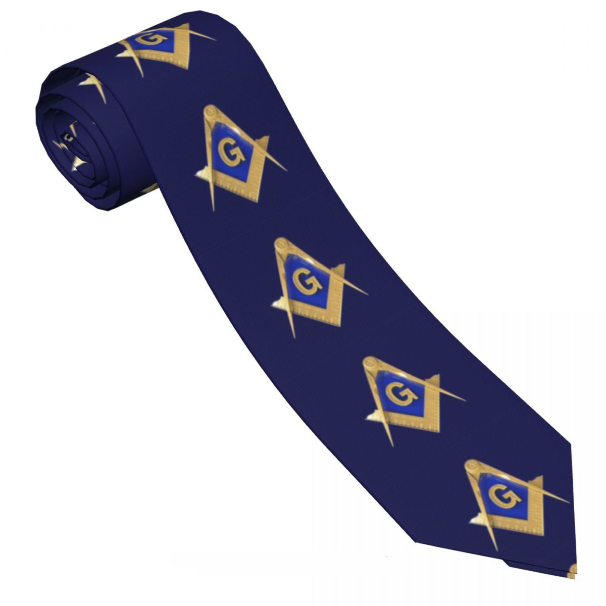 Master Mason Blue Lodge Necktie - Blue Background & Gold Emblem - Bricks Masons