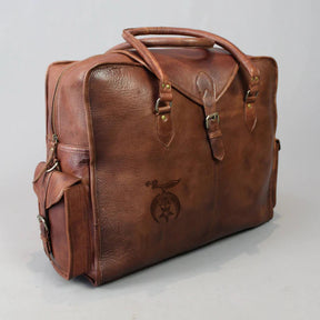 Shriners Travel Bag - Genuine Brown Leather - Bricks Masons