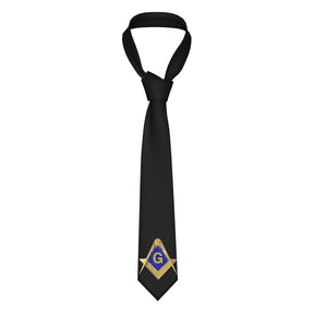 Master Mason Blue Lodge Necktie - Gold Square & Compass G - Bricks Masons