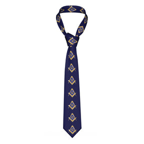 Master Mason Blue Lodge Necktie - Blue Background & Gold Emblem - Bricks Masons
