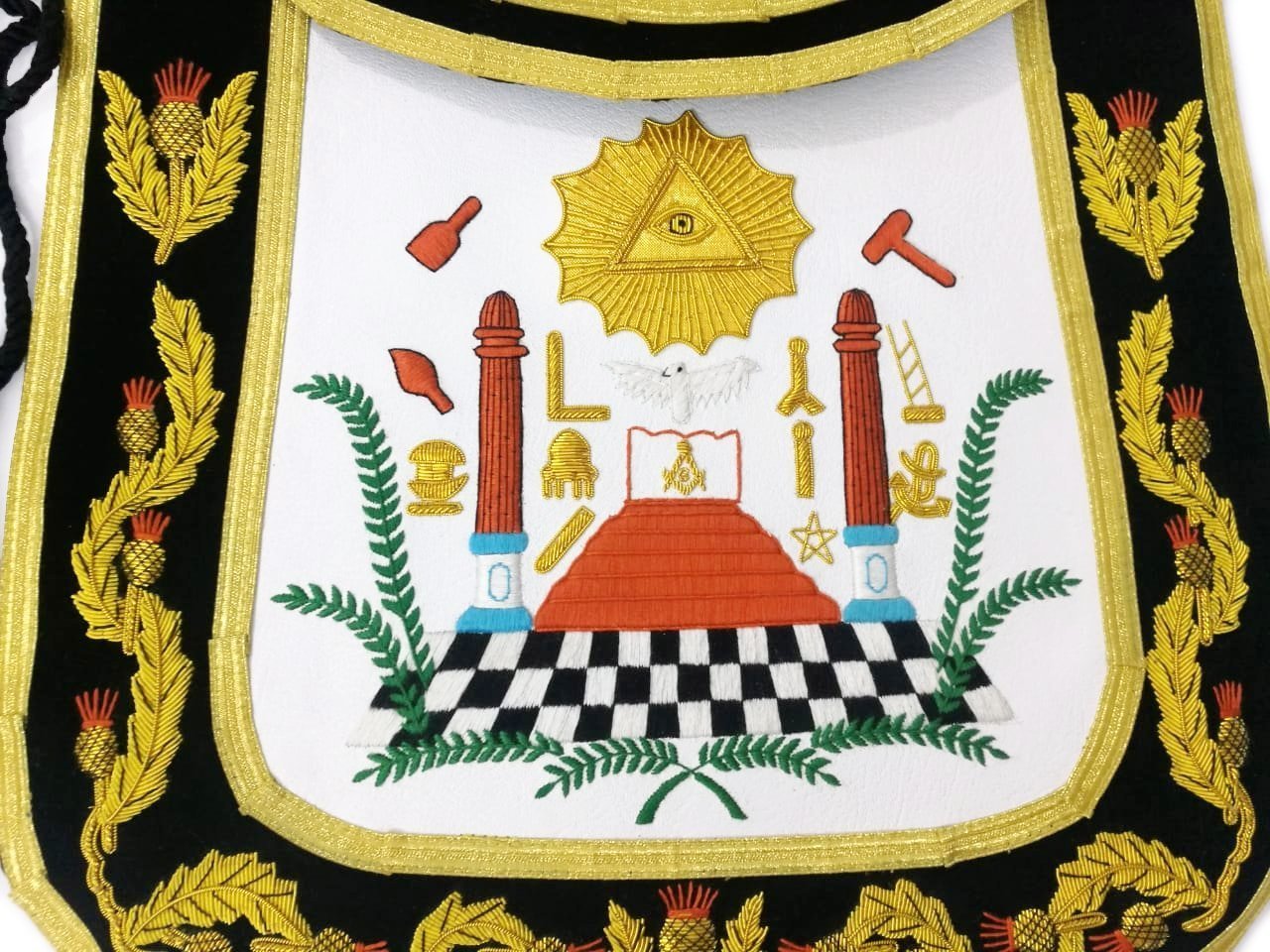 Past Master Blue Lodge Apron - Black Chenille with Gold Braid - Bricks Masons