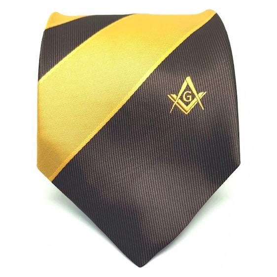 Masonic Masons Brown and Yellow Tie with Square Compass & G - Bricks Masons