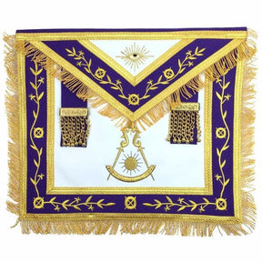 Past Master Blue Lodge Apron - White & Purple with Gold Machine Embroidery - Bricks Masons