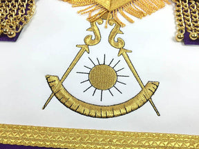 Past Master Blue Lodge Apron - White & Purple with Gold Machine Embroidery - Bricks Masons